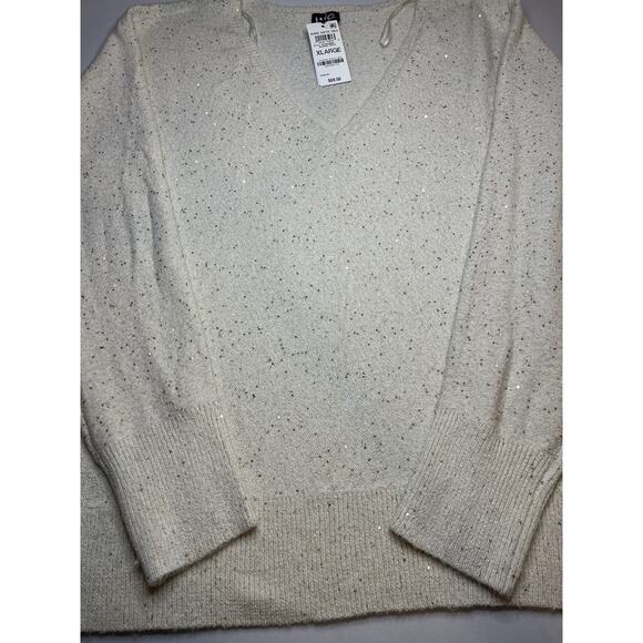 Inc International Concepts Women's Sequin Shine Sweater V-Neck Size XL NWT NEW - Picture 2 of 8